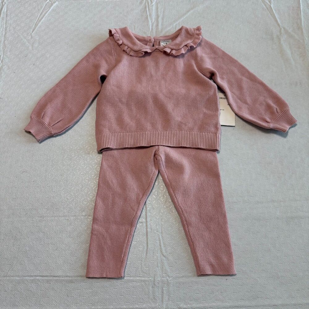 Nordstrom Baby 2pc Knit Ruffle Collar Sweater & Leggings Set – Dusty Pink 9M NWT